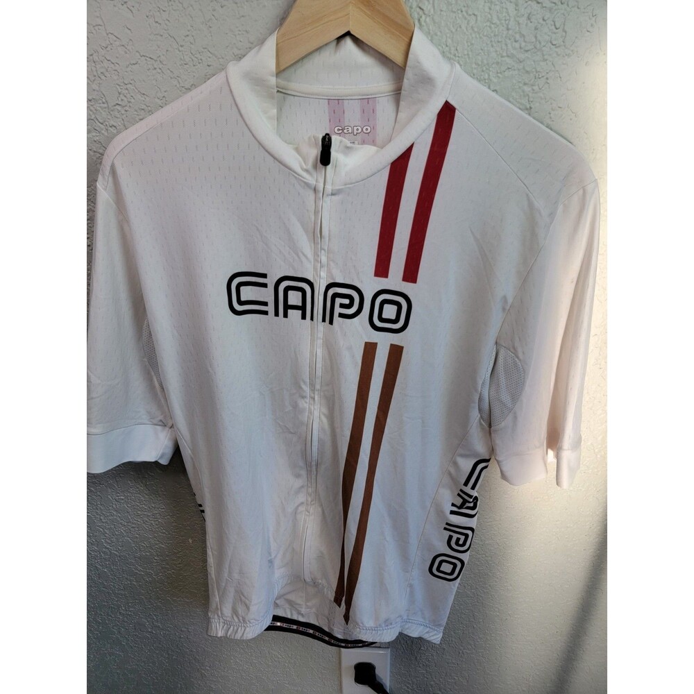 Capo Cycling Jersey Men’s XL White Full Zip Short Sleeve Bike Shirt Made in...
